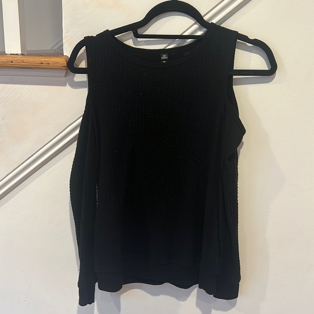 Black lightweight sweater with shoulder cutouts